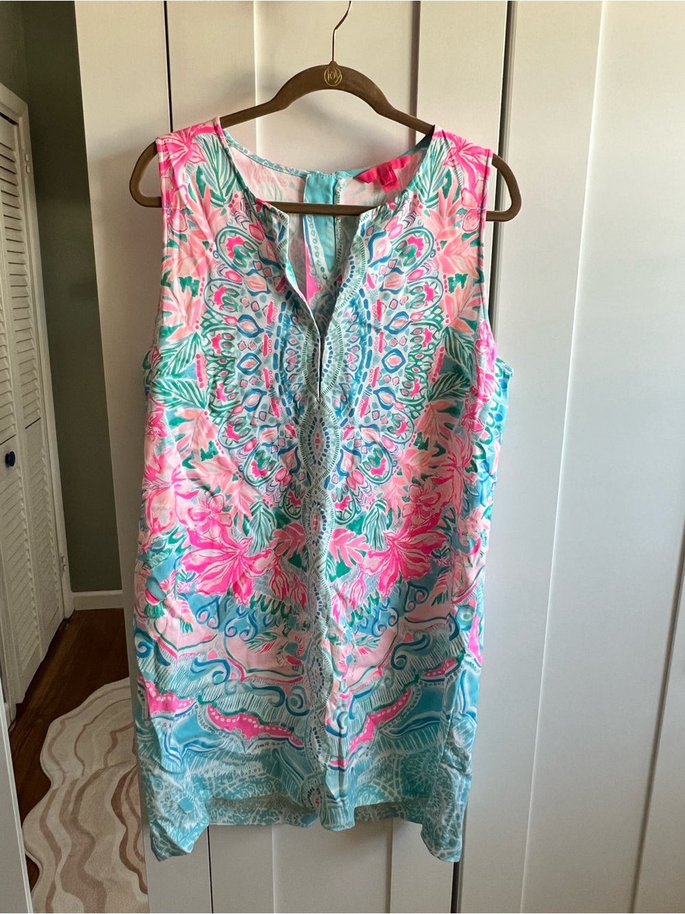 Lilly Pulitzer Pink Aqua Tropical Floral Shift Dress